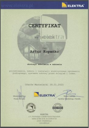 certyfikat ELEKTRA
